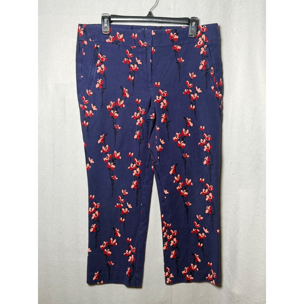 Ann Taylor LOFT Womens Navy Blue Floral Ankle Pants Size 10 Cropped Stretch